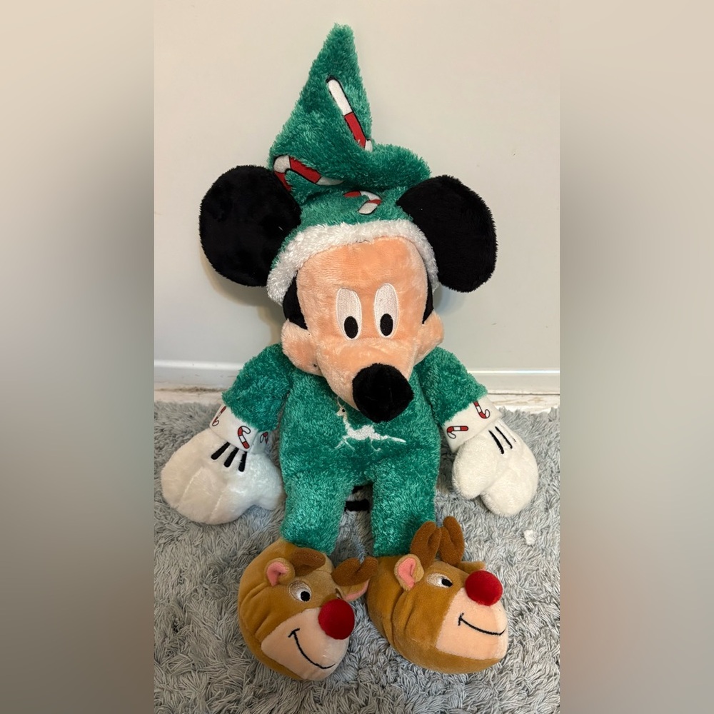 Disney Store Exclusive PJ Mickey Plush with Reindeer and Candy Canes 14"